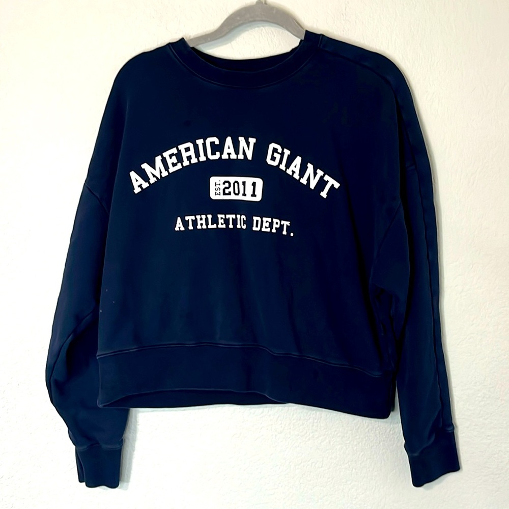 American Giant Navy Cropped Sweatshirt Boxy S